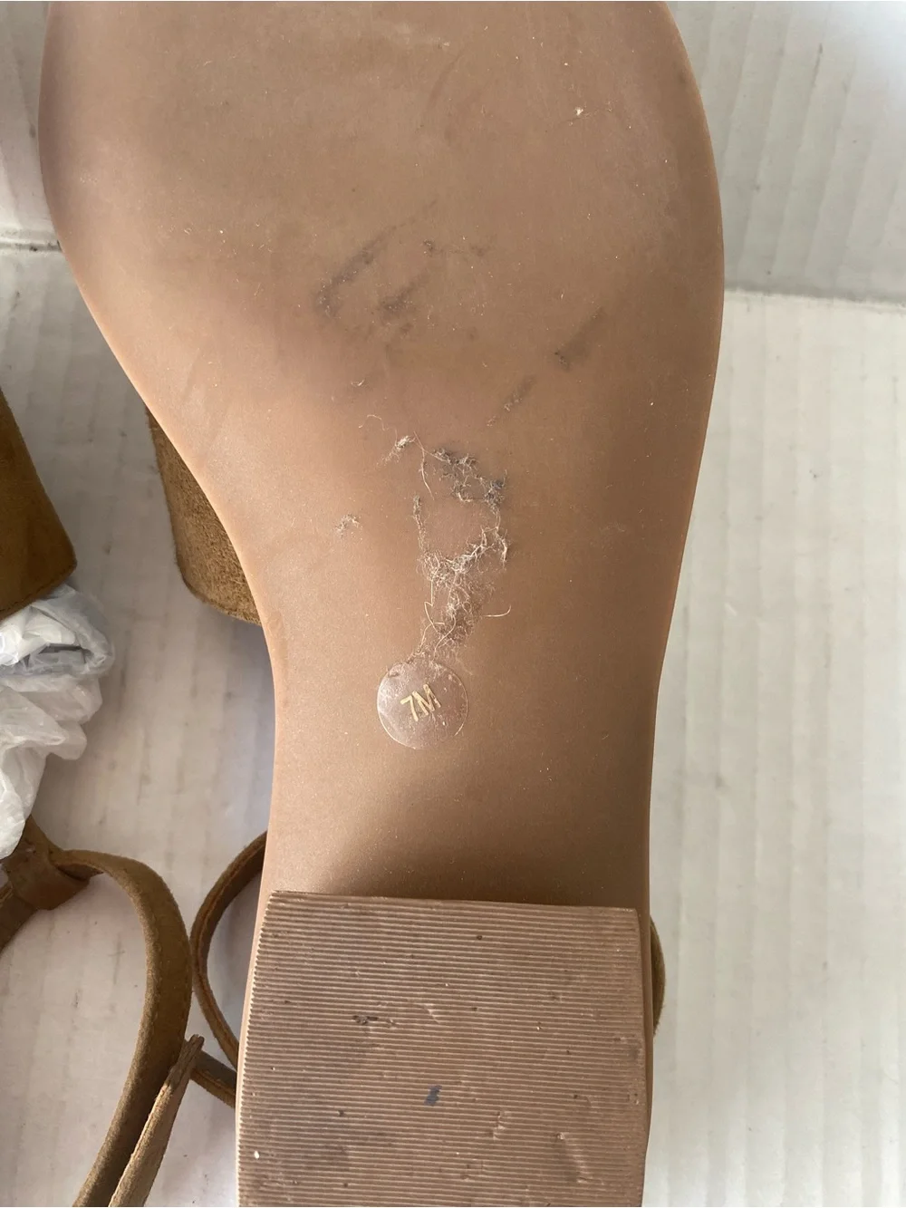 Tory Burch Tan Suede T‑Strap Open‑Toe Slingback Sandals with Gold Logo Accent